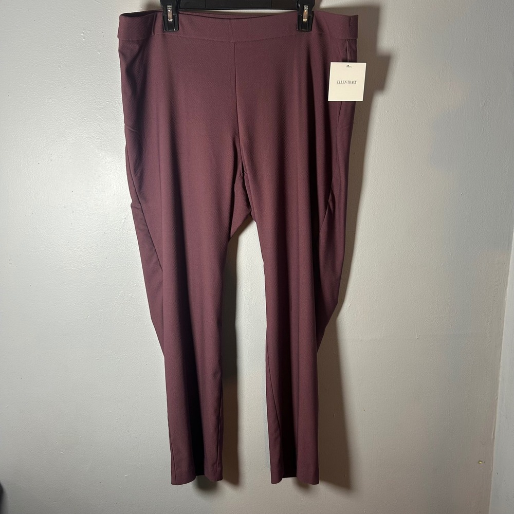 Ellen Tracy Women's Mid Rise Slim Leg Ankle Pants Burgundy XL New With‎ Tags